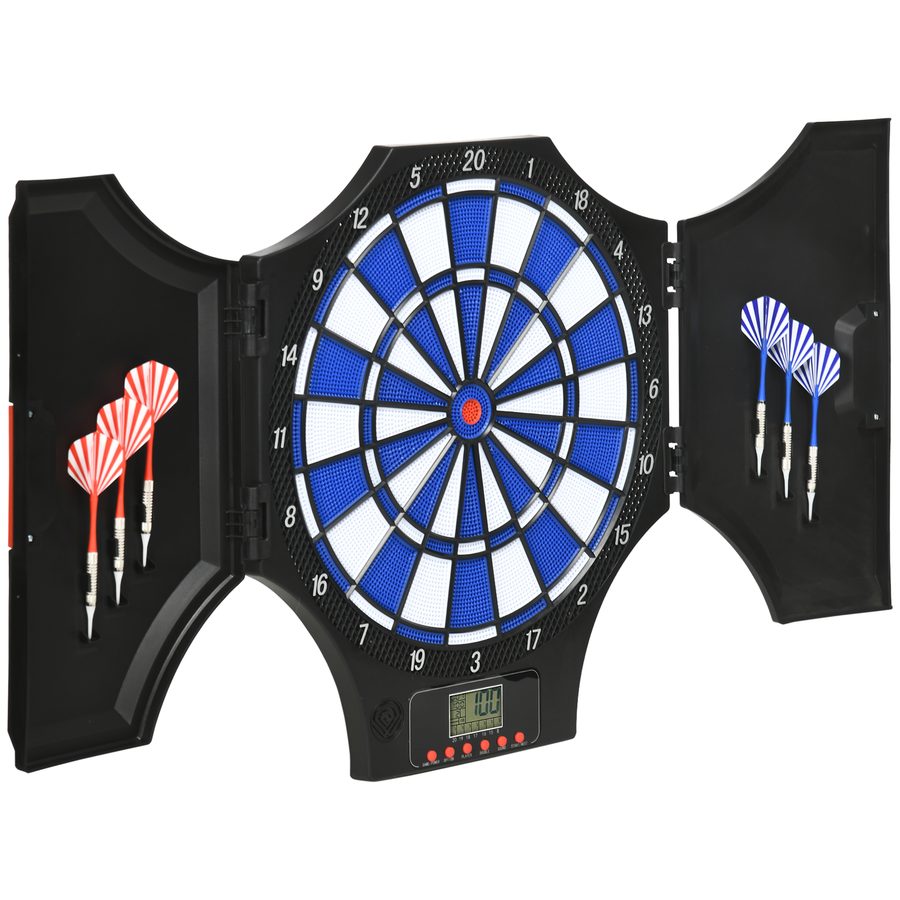 SPORTNOW Elektronische klappbare Dartscheibe mit 2 Türen, 31 Spielen, 285 Variationen für bis zu 8 Spieler, LCD-Anzeige, Lautsprecher, Schwarz   Aosom von SPORTNOW