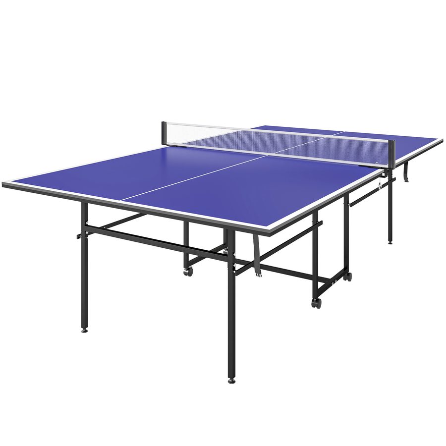 SPORTNOW Tischtennistisch, Tischtennisplatte in Viertel Klappbar mit Rollen, Tischtennisspiel-Set mit 2 Tischtennisschlägern, 3 Bällen, Outdoor Indoor Stahl, Blau, 274 x 152,5 x 75,5 cm   Aosom von SPORTNOW
