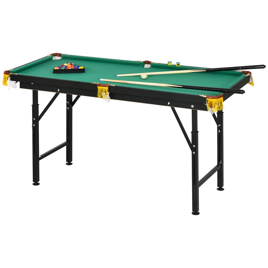 SPORTNOW Billardtisch klappbar 4,6ft 140 x 60 x 55-75 cm Tischbillard mit Zubehör 2 Queues 16 Kugeln für Jugendliche Erwachsene Grün   Aosom.de von SPORTNOW
