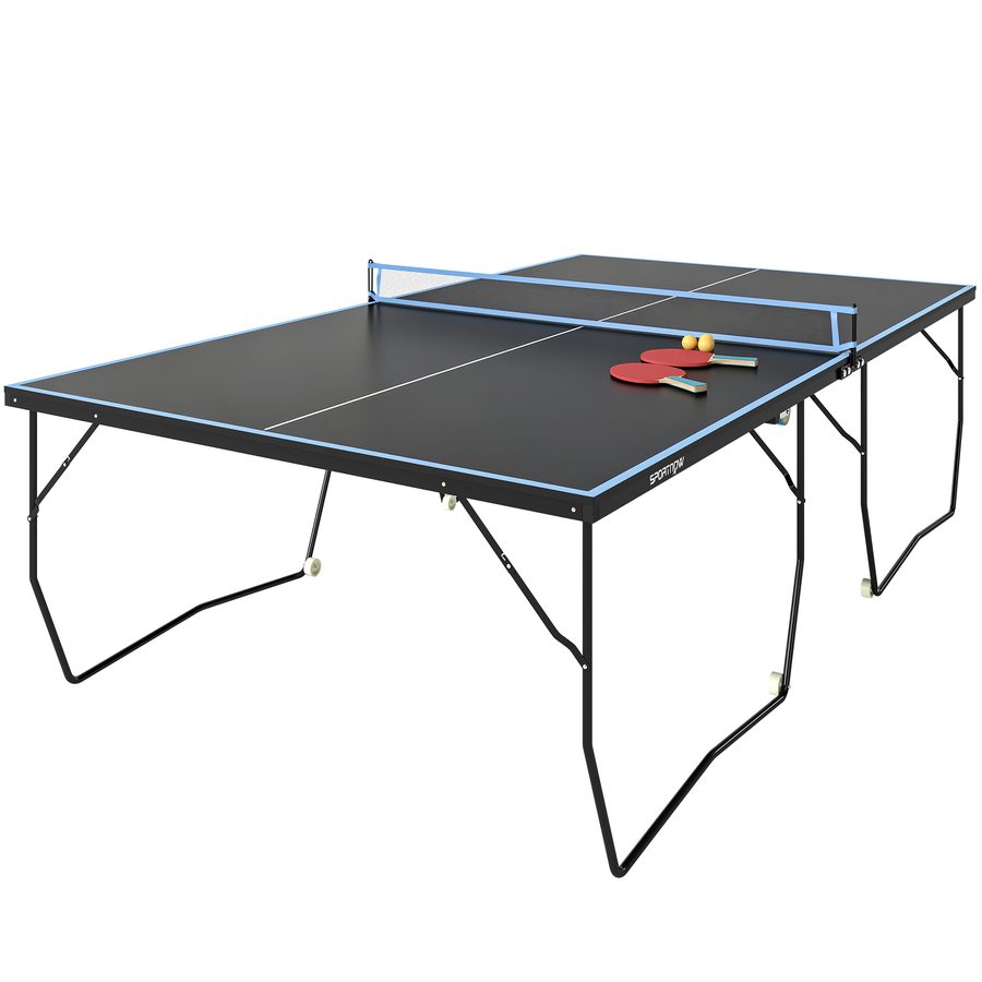 SPORTNOW Tischtennisplatte Outdoor, Klappbar Tischtennistsich mit Netz, Rollen, 2 Tischtennisschlägern und 3 Bällen, Stahl, Schwarz, 274 x 152,5 x 76 cm   Aosom von SPORTNOW