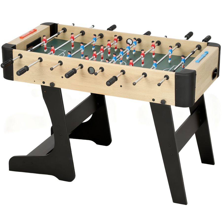 SPORTNOW Klappbarer Kinder-Kickertisch, Holztisch mit 2 Zählern, 8 Griffen, 22 Spielern, 8 Stangen und 2 Bällen, für 2 bis 4 Personen, Erwachsene, Familien, Partys, 118x107,5x78 cm, Natur   Aosom von SPORTNOW