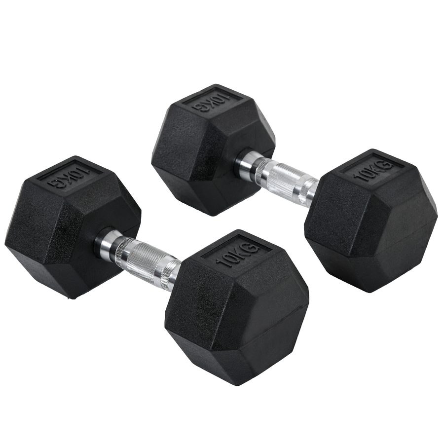 HOMCOM Hexagon Kurzhanteln 2er Set 2x10kg Gusseisen Gummiüberzug Schwarz   Aosom von HOMCOM