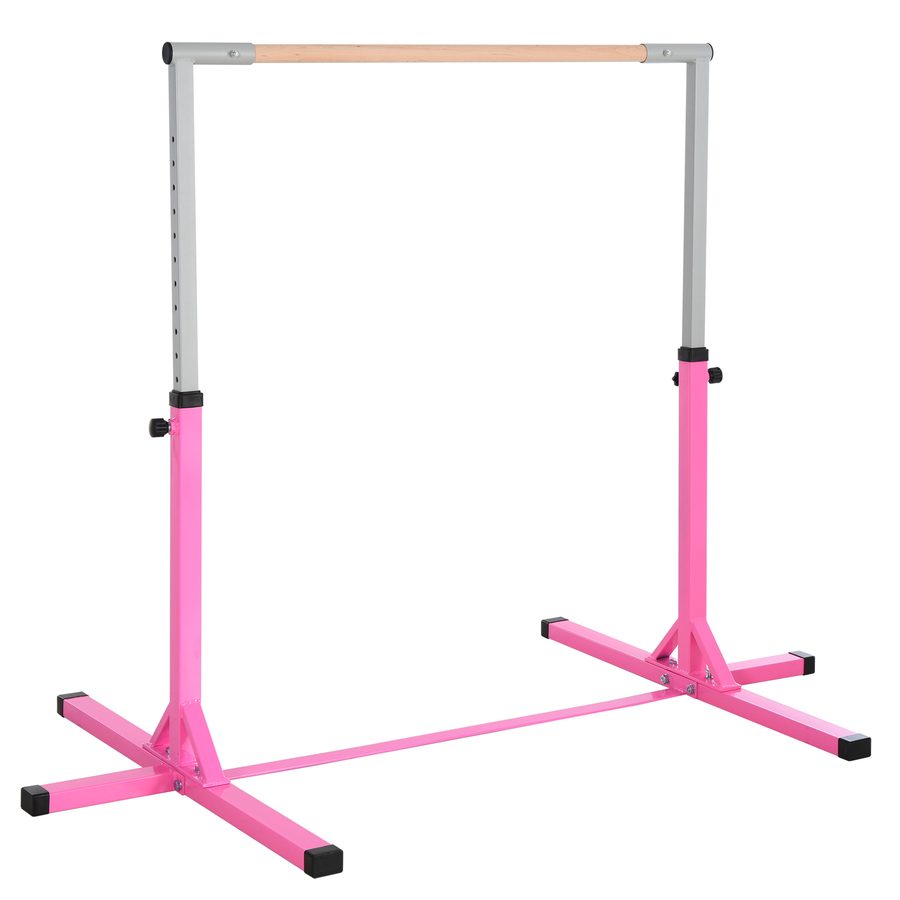 HOMCOM Gymnastik Turnreck 13-stufig höhenverstellbar bis 75 kg belastbar, Reckstange aus Stahl & Buchenholz, rosa, ideal für Training und Fitness   Aosom.de von HOMCOM