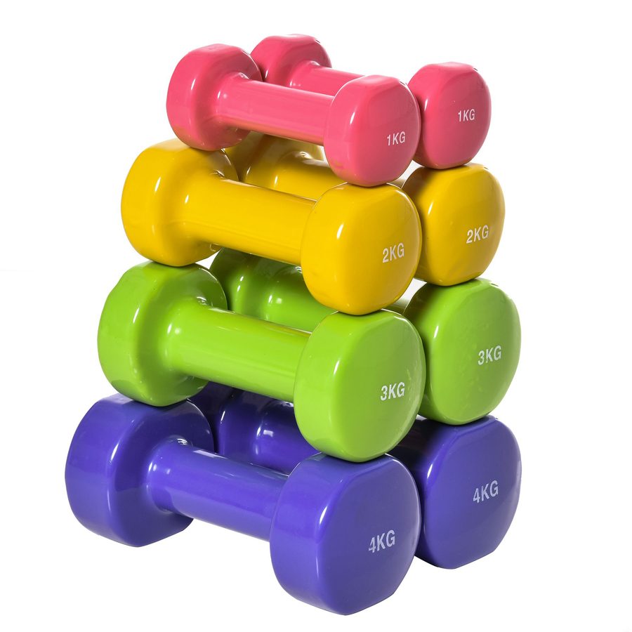 HOMCOM 20 kg Hexagonale Kurzhantel Set, 8 Kurzhanteln 1 kg - 4 kg, beschichtet mit Polyurethan, für Zuhause, Fitnessstudio, aus Stahl, bunt   Aosom von HOMCOM