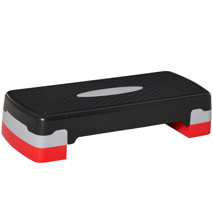HOMCOM Steppbrett Aerobic Fitness  2-stufig höhenverstellbar (10/20 cm), Heimtrainer Stepper, Schwarz+Grau+Rot, 68x28x15cm  Aosom von HOMCOM