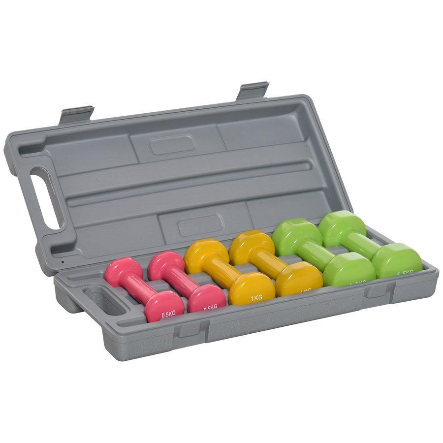 HOMCOM Tragbares Kurzhantel Set 6er Set aus Stahl 0,5kg 1kg 1,5kg im Koffer bunt für Fitness und Training   Aosom.de von HOMCOM