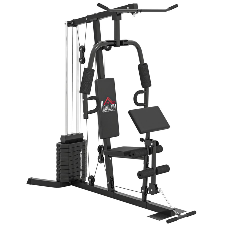 HOMCOM Kraftstation, Fitnessstation mit Latzug- und Butterflystange, Multi-Gym-Krafstation mit 45 kg Gewichte, Multistation Set, Krafttraining  Aosom von HOMCOM