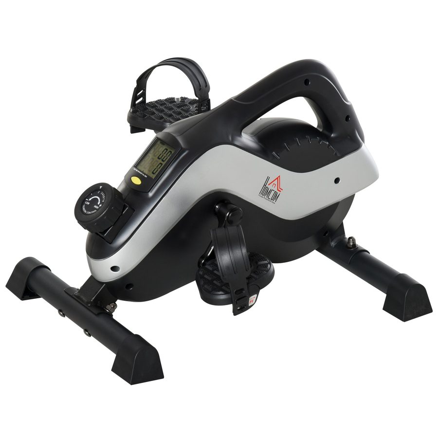 HOMCOM Mini Heimtrainer Pedaltrainer für Beintraining Pedal-Trainer mit LCD-Display Befestigungsgurt Anti-rutschmatte Beintrainer für Senioren Zuhause Heim Büro Schwarz+Silber   Aosom von HOMCOM