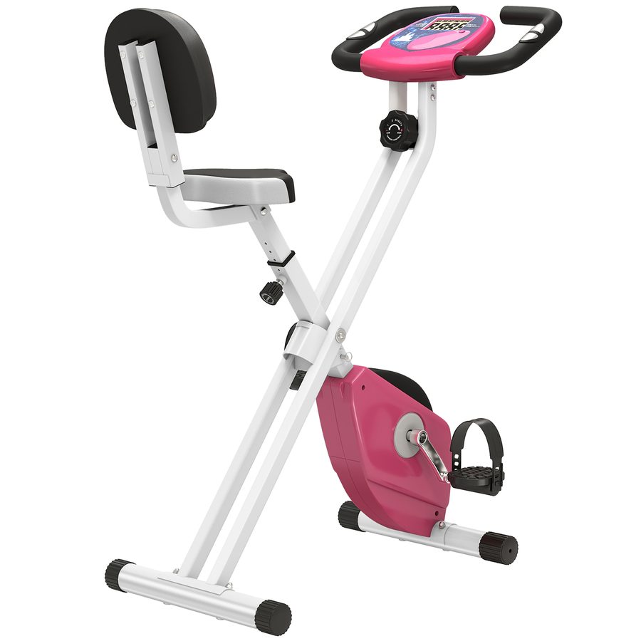 HOMCOM Heimtrainer F-Bike Fahrradtrainer mit 8-stufig einstellbarem Magnetwiderstand, höhenverstellbar, Stahl, Rosa und Weiß, kompakt 43 x 97 x 109 cm   Aosom.de von HOMCOM