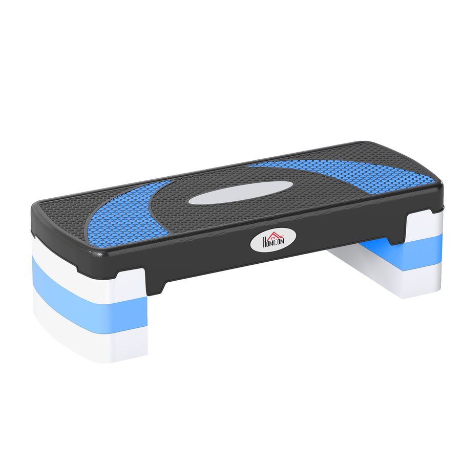 HOMCOM Steppbrett Aerobic-Stepper  Höhenverstellbar mit 3 Stufen (10/15/20cm), Fitness Heimtrainer, bis 150 kg, Hellblau, 80x31x10-20 cm  Aosom von HOMCOM