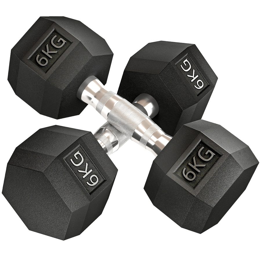 HOMCOM Hexagon Kurzhanteln 2er Set, 2x6 KG, Gusseisen mit Gummiüberzug, Schwarz  Aosom von HOMCOM