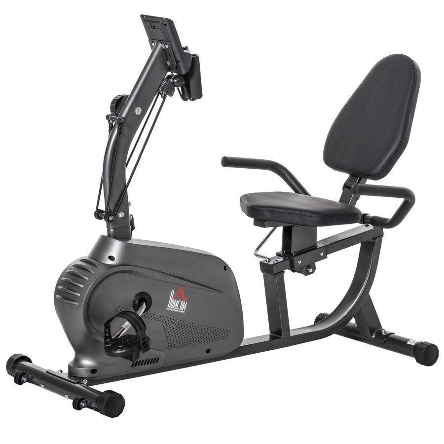 HOMCOM Liege-Heimtrainer Hometrainer magnetisch LCD-Display verstellbarer Sitz 2 Widerstandsbänder schwarz   Aosom von HOMCOM