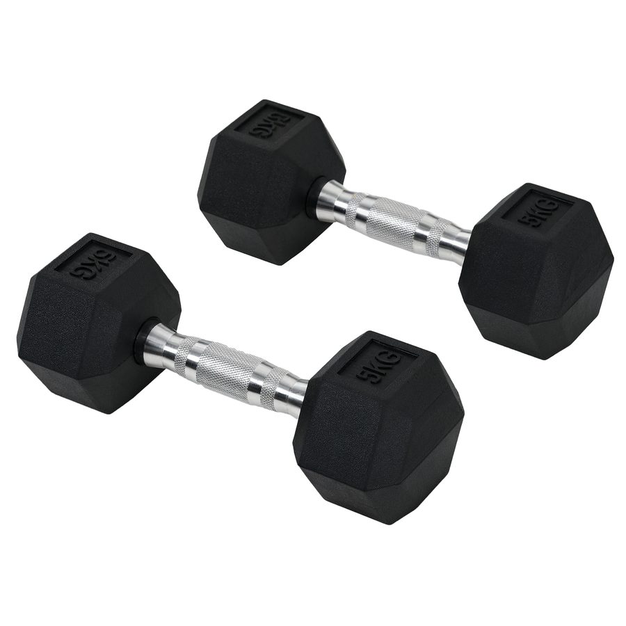 HOMCOM Hexagon Kurzhanteln 2er Set, 2x5 KG, Gusseisen mit Gummiüberzug, Schwarz  Aosom von HOMCOM