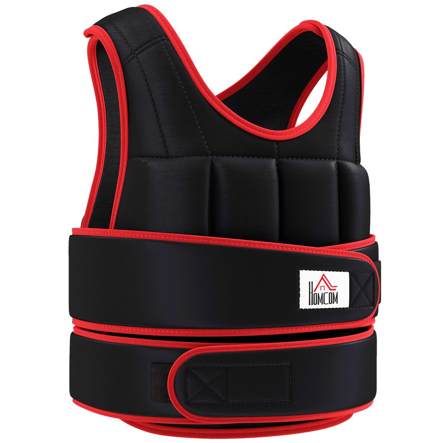 HOMCOM 20 kg Trainingsweste Gewichtsweste mit doppelten Gurten verstellbar Krafttraining Fitness Oxford Metall-Sand Schwarz+Rot 60 x 50 cm   Aosom von HOMCOM