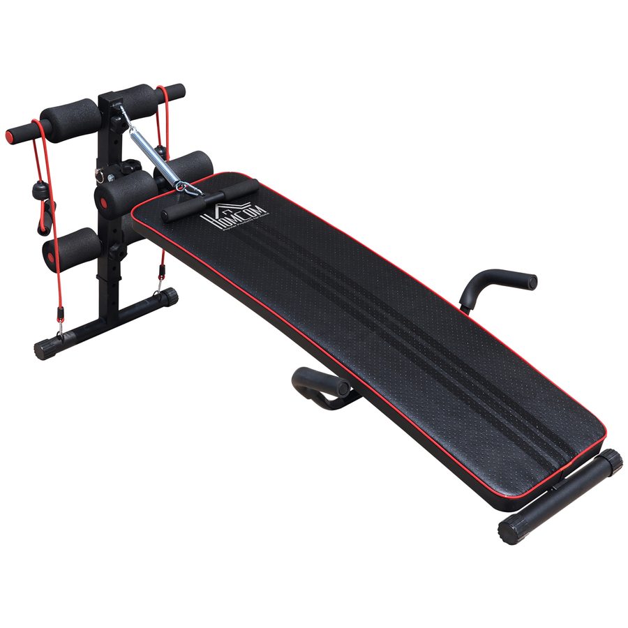HOMCOM Bauchtrainer Trainingsbank Sit Up Bank Widerstandsbänder verstellbar bis 120kg 37,5x55,5x50-68cm   Aosom von HOMCOM