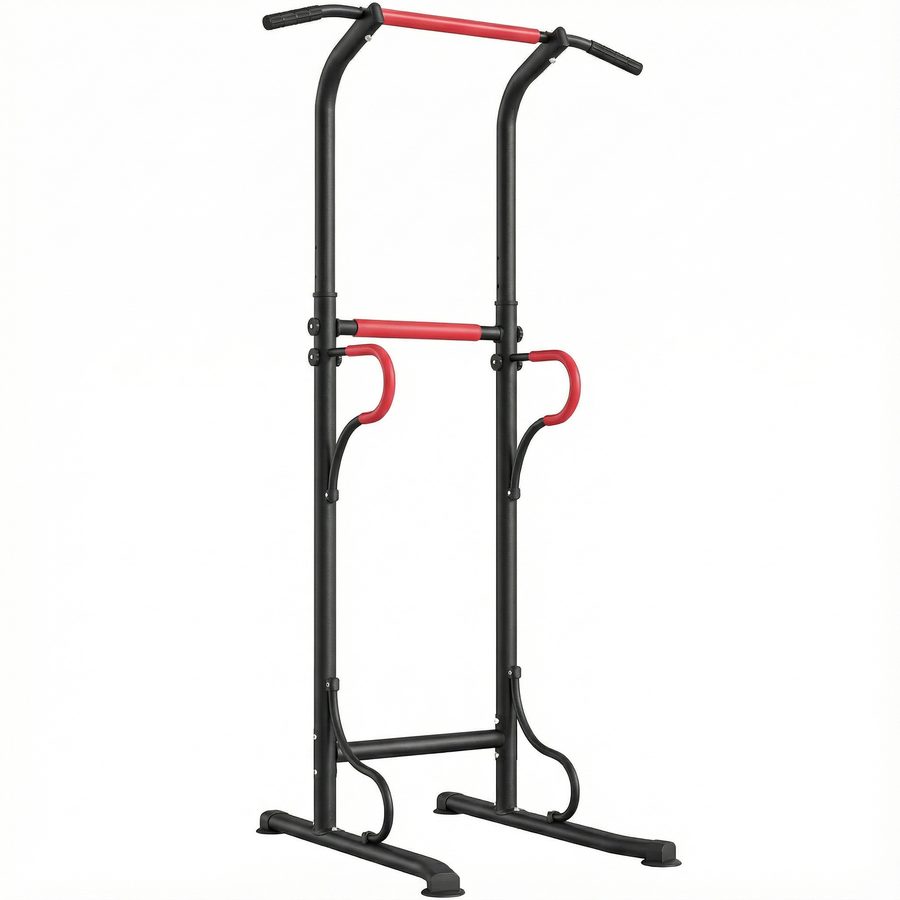 HOMCOM Fitnessstation mit Multifunktionen Klimmzugstange Römischer Stuhl verstellbare Höhe Stahl Schwarz Rot   Aosom von HOMCOM