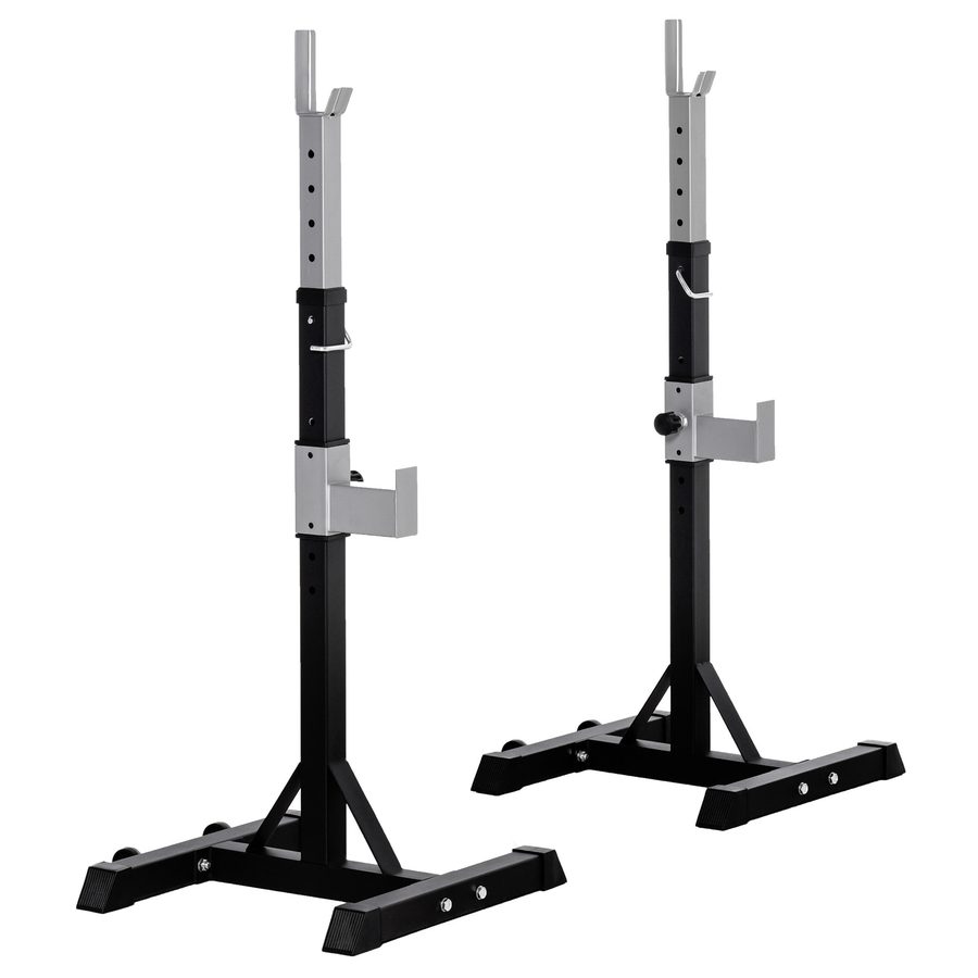 HOMCOM 2er Set Langhantelständer aus Stahl, 2 Haken mit höhenverstellbarer Funktion, Tragfähigkeit 150kg, 55x57x105-170cm, Schwarz   Aosom von HOMCOM