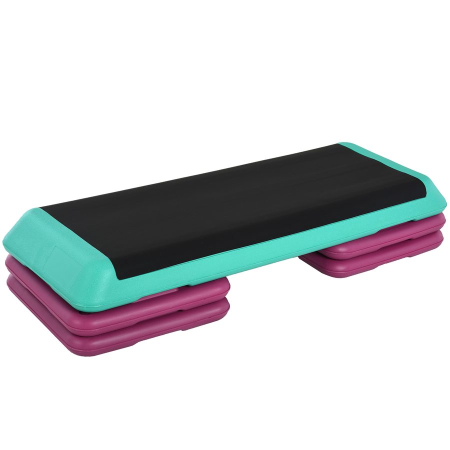 HOMCOM Steppbrett Aerobic Fitness Heimtrainer Stepper höhenverstellbar 10cm 15cm 20cm PVC PP Schwarz Grün Violett 110x40x20cm für effektives Training   Aosom.de von HOMCOM