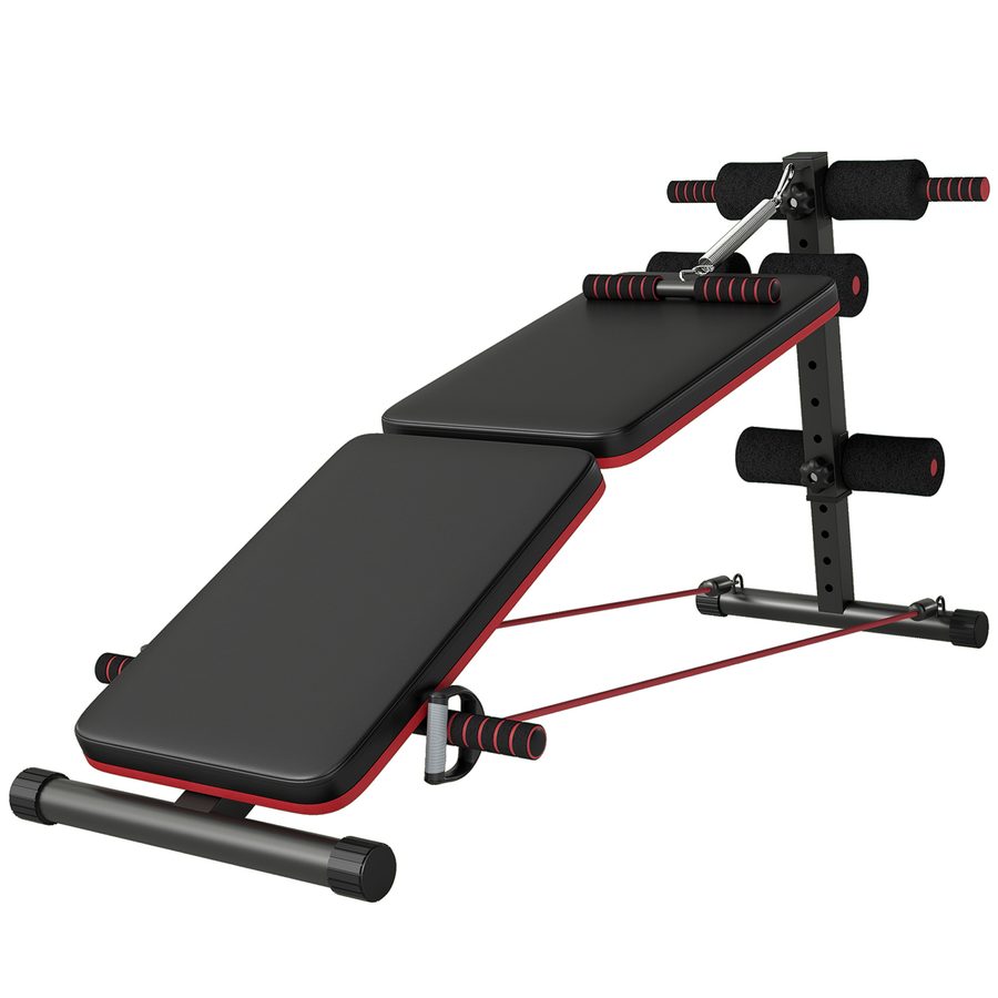 HOMCOM Bauchtrainer klappbar & verstellbar, Multifunktion Sit-Up Trainingsbank, Ganzkörpertraining, Belastbarkeit bis 110 kg, Schwarz Rot   Aosom von HOMCOM