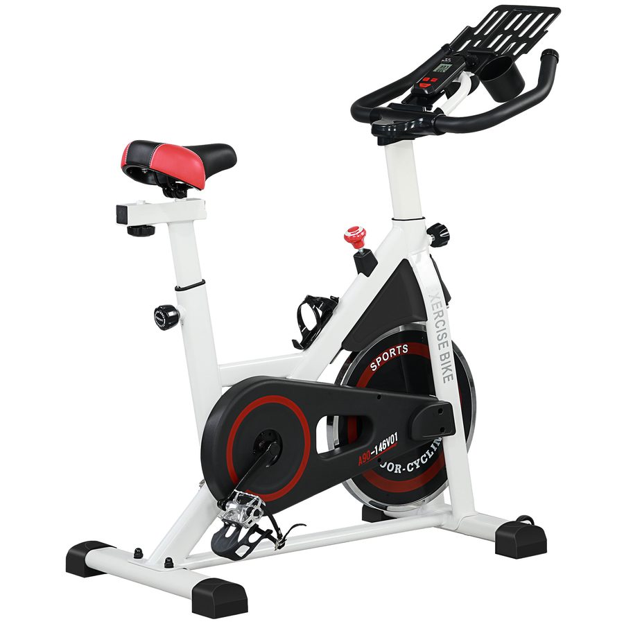 HOMCOM Heimtrainer Fahrrad Indoor Fitnessbike mit LCD-Display, verstellbarem Sitz, Rollen & Becherhalter, Stahl, weiß   Aosom.de von HOMCOM