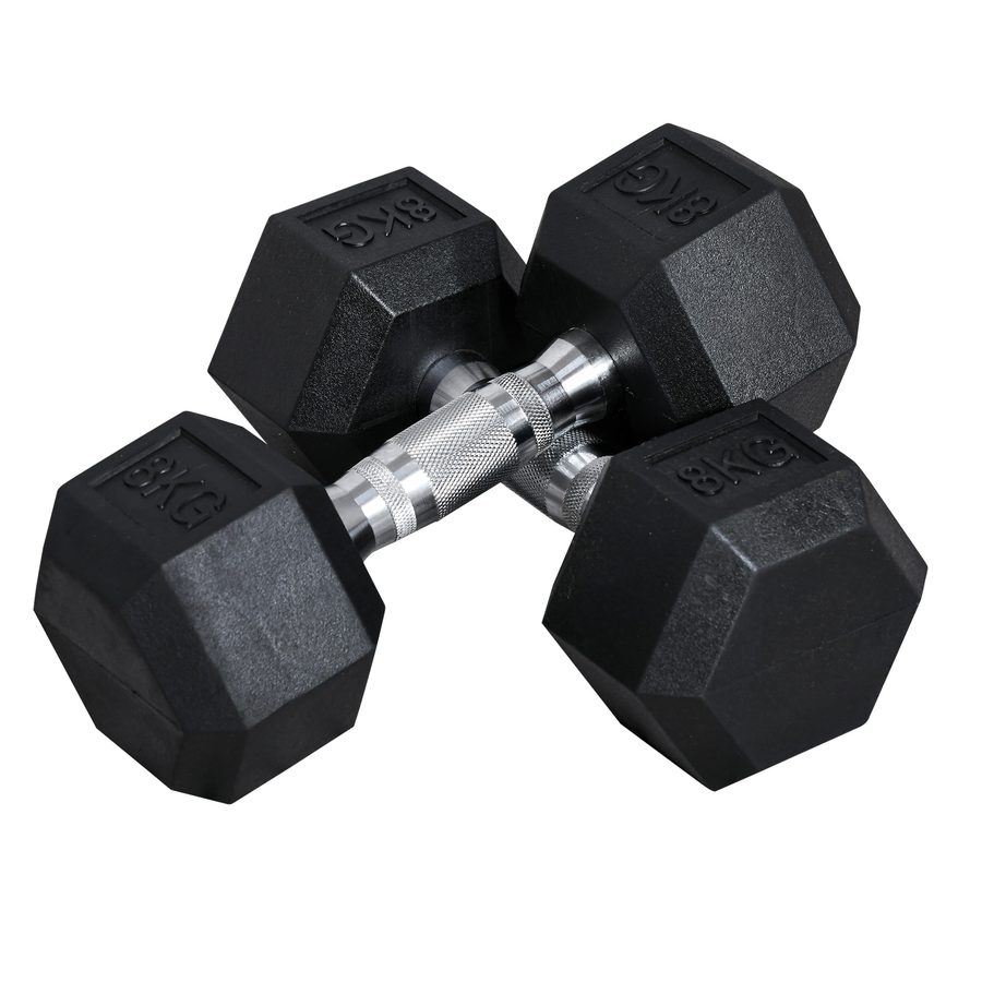 HOMCOM Hexagon Kurzhanteln 2er Set Gusseisen Hanteln Griff gerändelt Hantel Set Kurzhantelset Gewichte Metall Gummi schwarz 2 x 8 KG   Aosom von HOMCOM