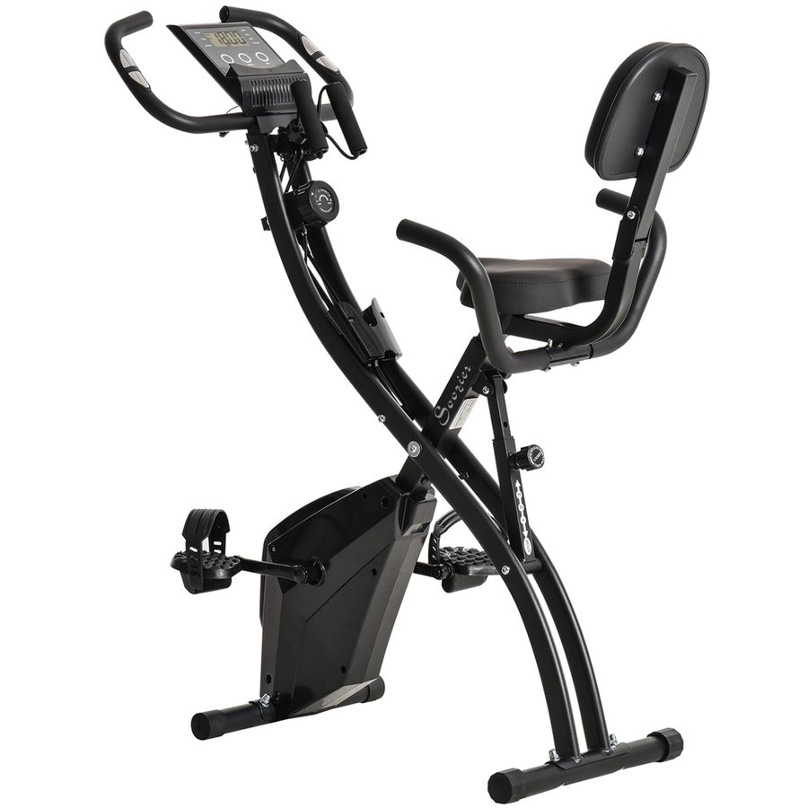HOMCOM Heimtrainer, 2-in-1 Fahrradtrainer, Hometrainer, klappbarer Trimmrad mit 8 stufig einstellbarem Magnetwiderstand, 1 Paar Spannseil  Aosom von HOMCOM