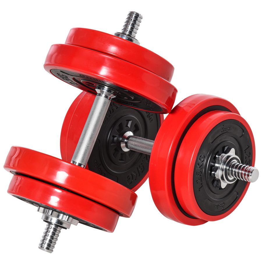 HOMCOM Hantelset 20KGS 2-IN-1 verstellbare Hanteln & Langhanteln Rot Schwarz für Zuhause Fitness & Muskeltraining 21,5x21,5x3,8cm   Aosom.de von HOMCOM