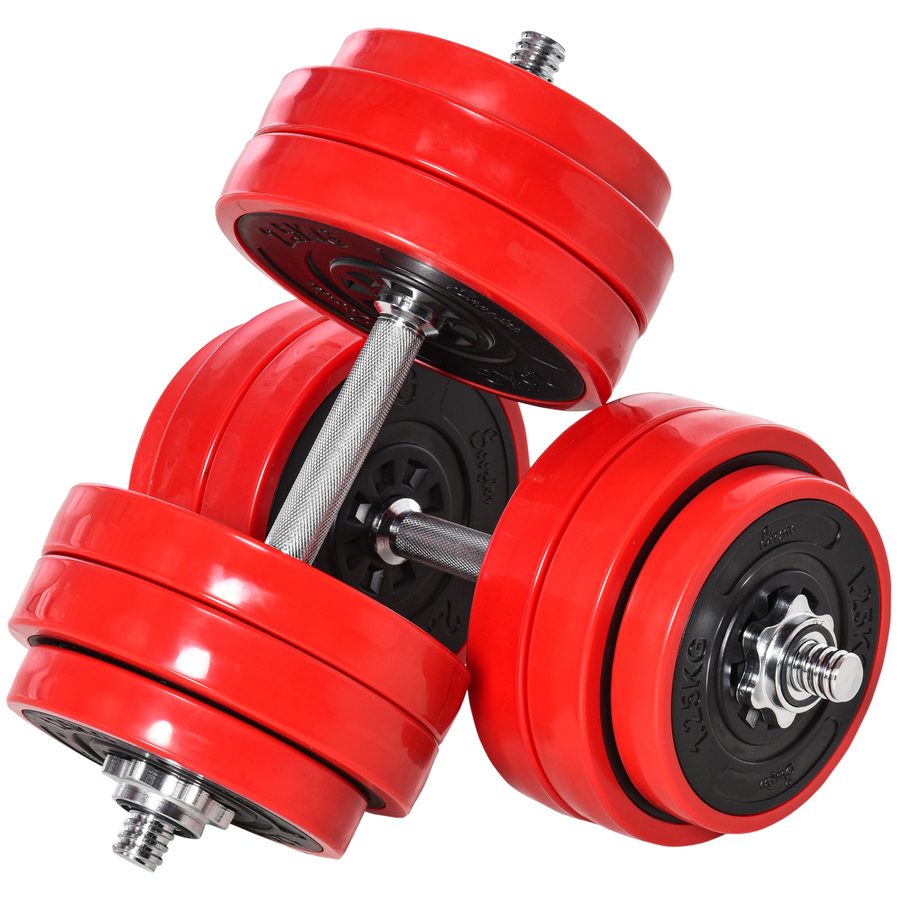 HOMCOM 2-IN-1 Hantelset 20/30kg verstellbar Stahl PP-Kunststoff Rot+Schwarz   Aosom von HOMCOM
