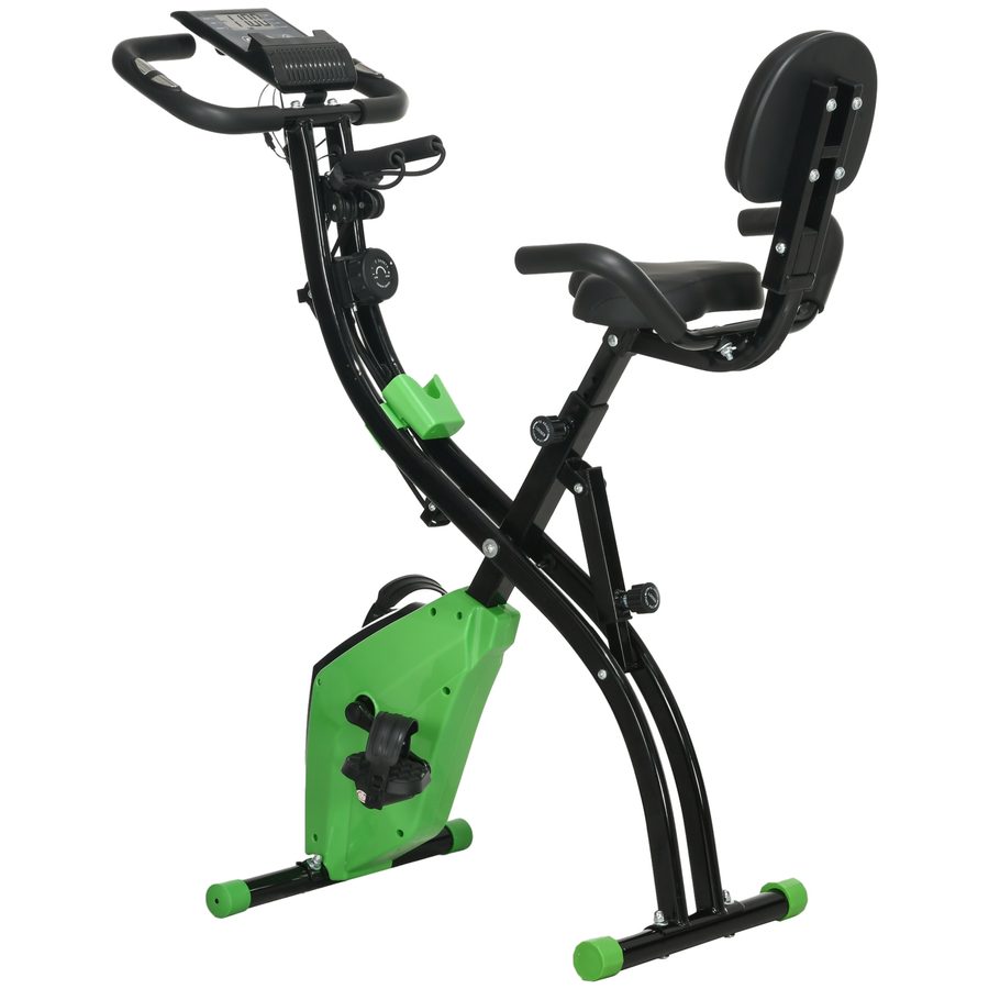 HOMCOM Klapp-Fitnessbike 2-in-1, 8-stufiger Magnetwiderstand, leiser Heimtrainer mit Pulssensor, verstellbarer Sitz, Widerstandsbänder, LCD-Display, Rollen, Grün   Aosom von HOMCOM