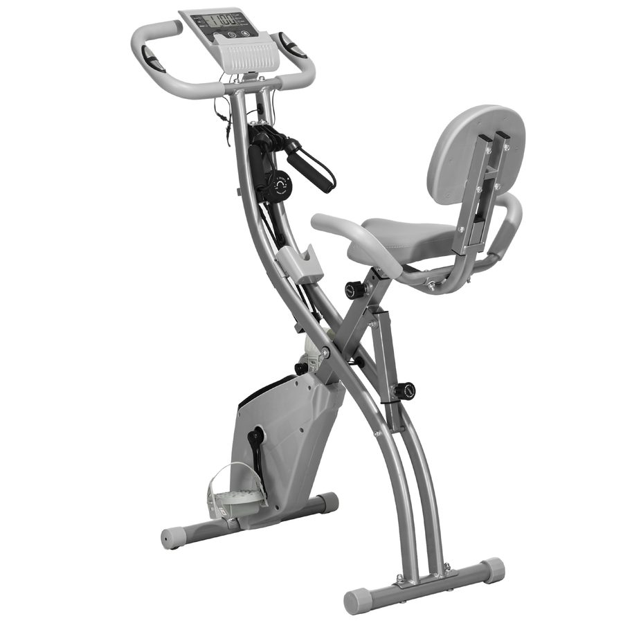 HOMCOM Heimtrainer X-Bike 2-in-1 Fahrradtrainer klappbar mit LCD-Display 8-stufigem Magnetwiderstand Spannseil aus Stahl Grau 97x51x115 cm   Aosom.de von HOMCOM