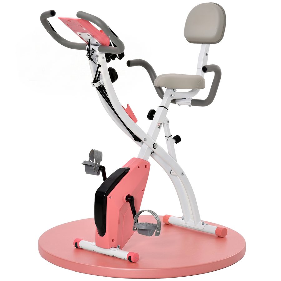 HOMCOM 2-in-1 Fahrradtrainer indoor, faltbar, mit LCD-Monitor, Telefonhalter, verstellbarem Widerstand, ABS, 97x51x115 cm, Rosa  Aos von HOMCOM