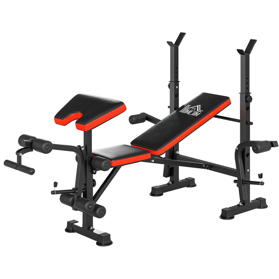 HOMCOM Hantelbank mit Ablage verstellbare Multifunktion Trainingsbank mit Langhantelständer Butterfly Beincurler Bankdrücken 3-Fach Rückenlehne Schrägbank Flachbank bis 150 kg Fitnessbank für Zuhause   Aosom von HOMCOM