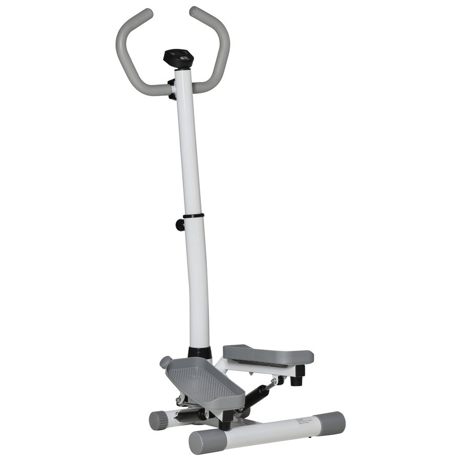 HOMCOM Stepper mit Handgriff Fitness Heimtrainer für Zuhause klein Fitnessgerät für Bein- und Po-Training mit LCD-Bildschirm einstellbare Geschwindigkeit Metall ABS Weiß+Grau 55 x 53 x 118-128 cm   Aosom von HOMCOM