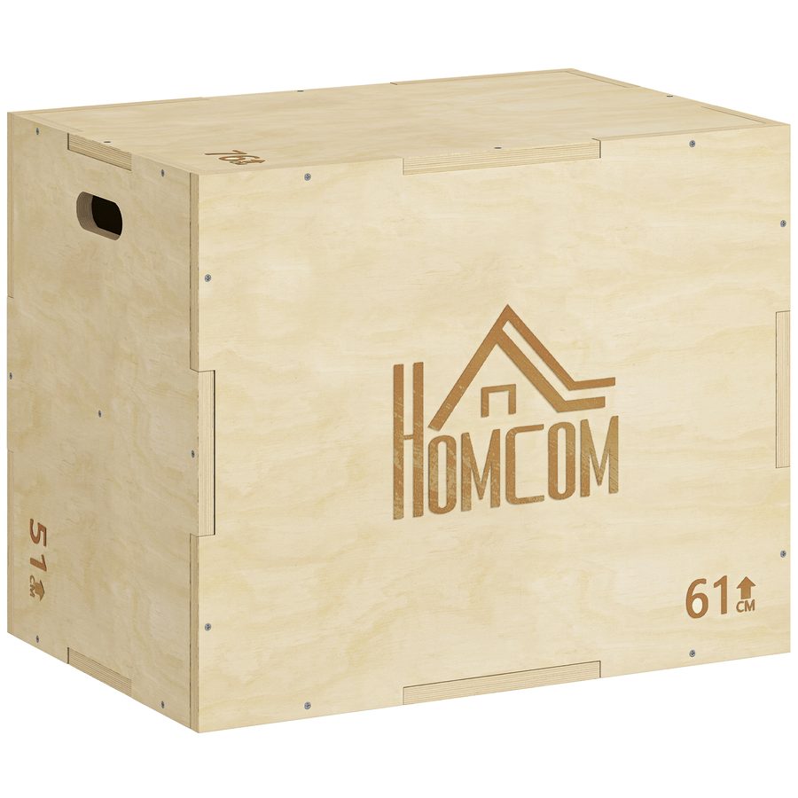 HOMCOM 3-in-1 Plyo Box Holz Plyometrische Sprungbox mit 3 Sprunghöhen Griffen Step-Up Jumping Box 61 x 51 x 76 cm Plyometric Platform Fitnessgerät für Plyometrisches Training Workout Fitnessstudio   Aosom von HOMCOM