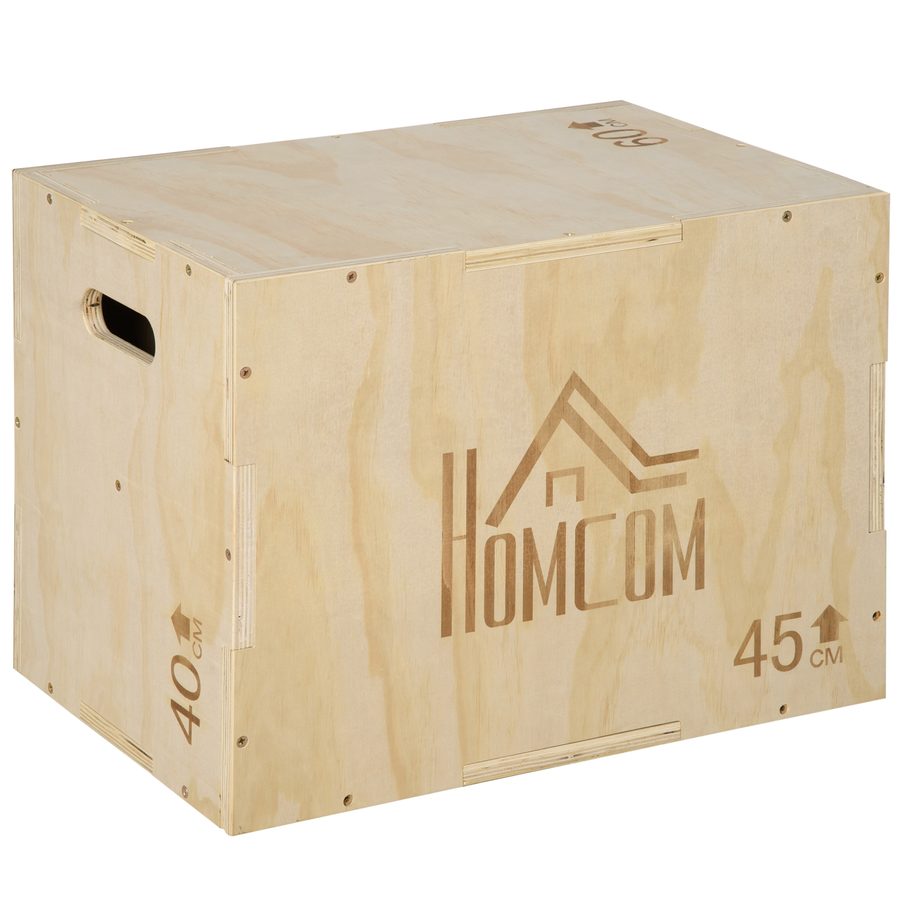 HOMCOM Plyo Box, Sprungbox aus Holz, Plyometric Plattform mit Griff, Plyometrisches Training, Sprungtrainer für Zuhause, Fitnessstudio, 45 x 40 x 60 cm, Naturholz   Aosom von HOMCOM