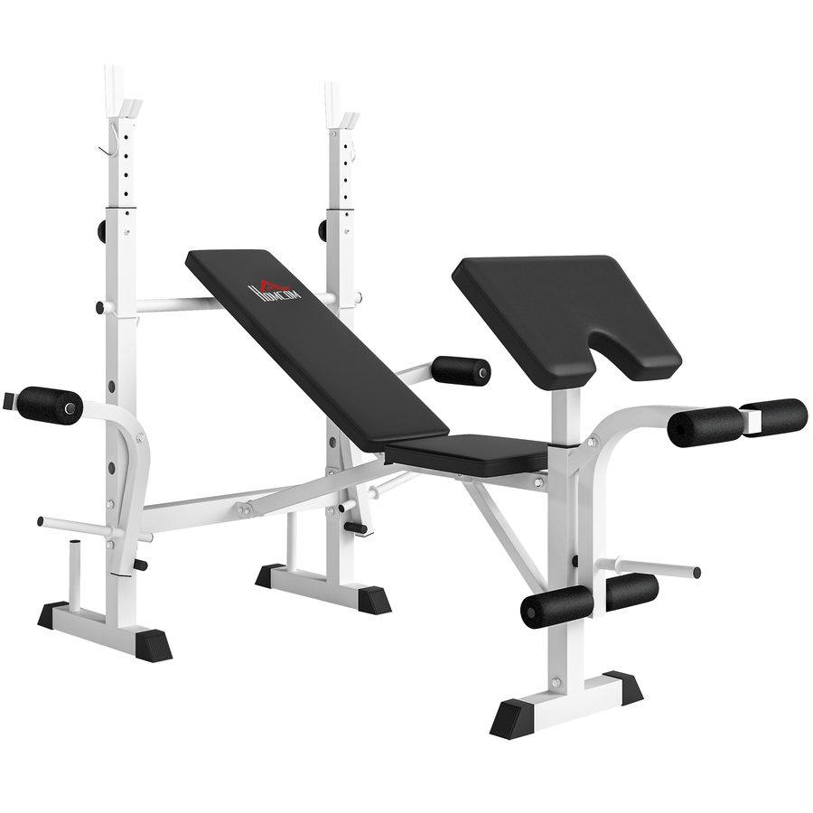 HOMCOM Trainingsbank Hantelbank mit Beinpresse Hantelablage Armauflage für effektives Gewichtstraining Schwarz Weiß   Aosom.de von HOMCOM