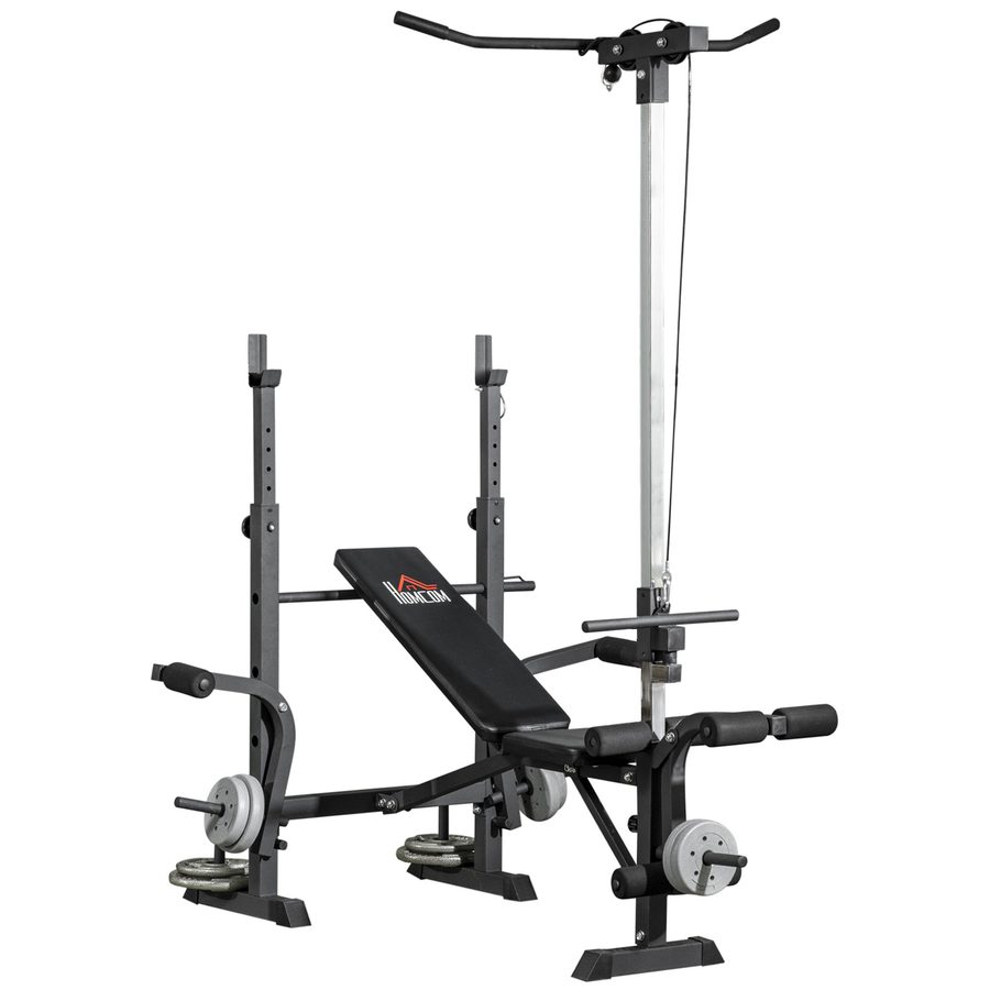 HOMCOM Komplette multifunktionale Hantelbank mit verstellbarer Rückenlehne, Seilzugsystem, Hantelablage, Butterfly, Flach- oder Schrägbank – Fitnesstraining   Aosom von HOMCOM