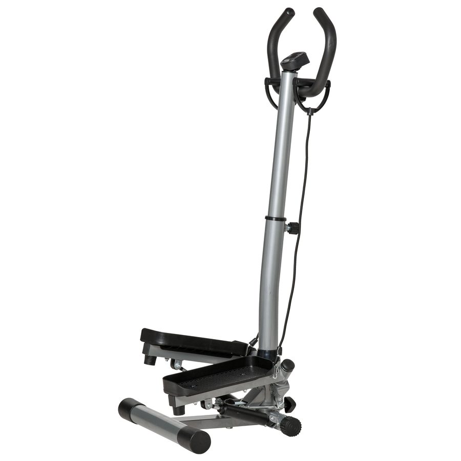 HOMCOM Stepper mit höhenverstellbarem Griff, rutschfesten Griffen und Elastikbändern, Step-Fitness mit LCD-Monitor für Zuhause und Fitnessstudio, Schwarz und Silber   Aosom von HOMCOM