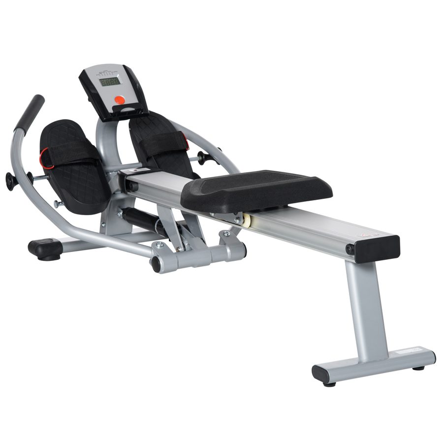 HOMCOM Professionelles Rudergerät für Zuhause mit 12 Widerständen, Trainingsgerät mit digitalem Monitor und gleitendem Aluminiumrahmen, Stahl und ABS, 160x61x50cm, Grau und Schwarz   Aosom von HOMCOM
