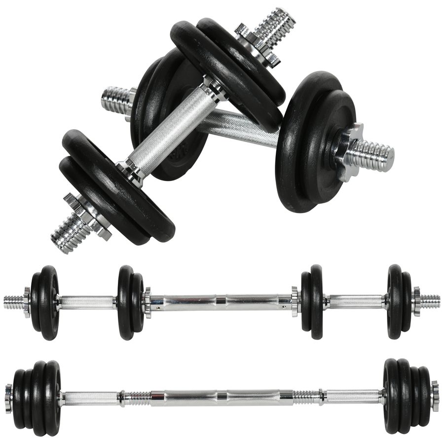 HOMCOM 2 in 1 Hantelnset verstellbares Dumbbellset 20 KG Kurzhantel und Langhantel mit Verbindungsrohr rostfrei und rutschfest für effektives Training   Aosom.de von HOMCOM