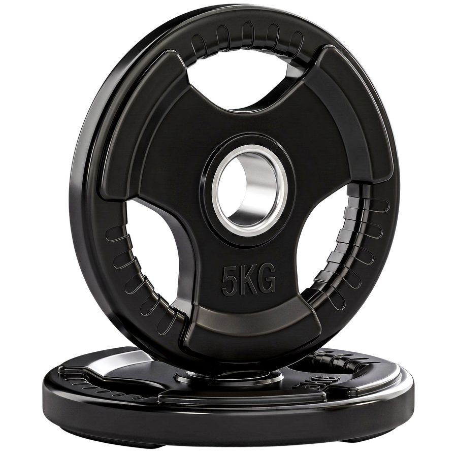 SPORTNOW Hantelscheiben 2er-Set  Tri-Grip 2 x 5 KG gummierte Olympiascheiben, bodenschonend, 5 cm Bohrung, drei Griffe, Krafttraining  Aosom von SPORTNOW