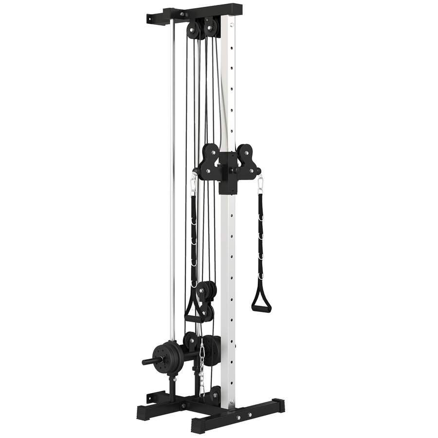 SPORTNOW Kraftstation höhenverstellbar 25-165 cm mit Dual-Pulley-Systemen Adaptern Multifunktionale Trainings-Gerät max. 120 kg, für Heimtraining 62 x 60 x 200 cm Schwarz   Aosom von SPORTNOW