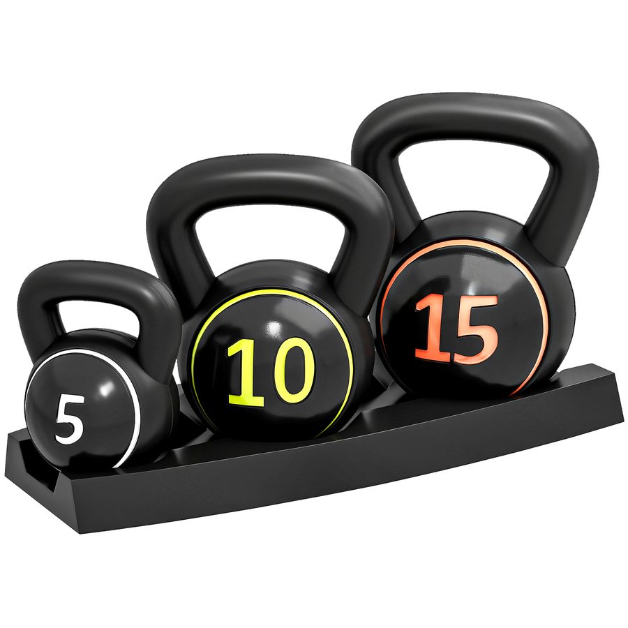 HOMCOM Kettlebell, 2,2kg, 4,5kg, 6,8kg Kugelhantel, 3er Set Kugelgewicht für Gymnastik, Krafttraining, Schwarz   Aosom von SPORTNOW
