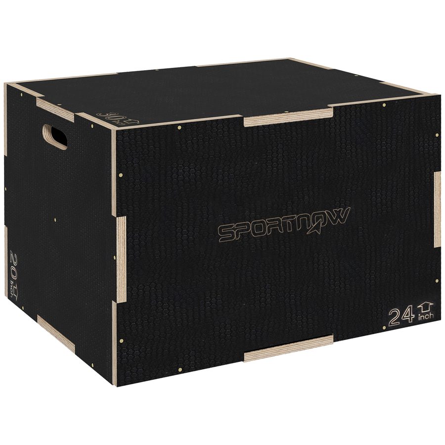 SPORTNOW 3 in 1 Plyo Box, Sprungbox aus Holz, Plyometric Plattform mit Griff, Plyometrisches Training, Sprungtrainer für Zuhause, Fitnessstudio, 61 x 51 x 41 cm, Schwarz   Aosom von SPORTNOW