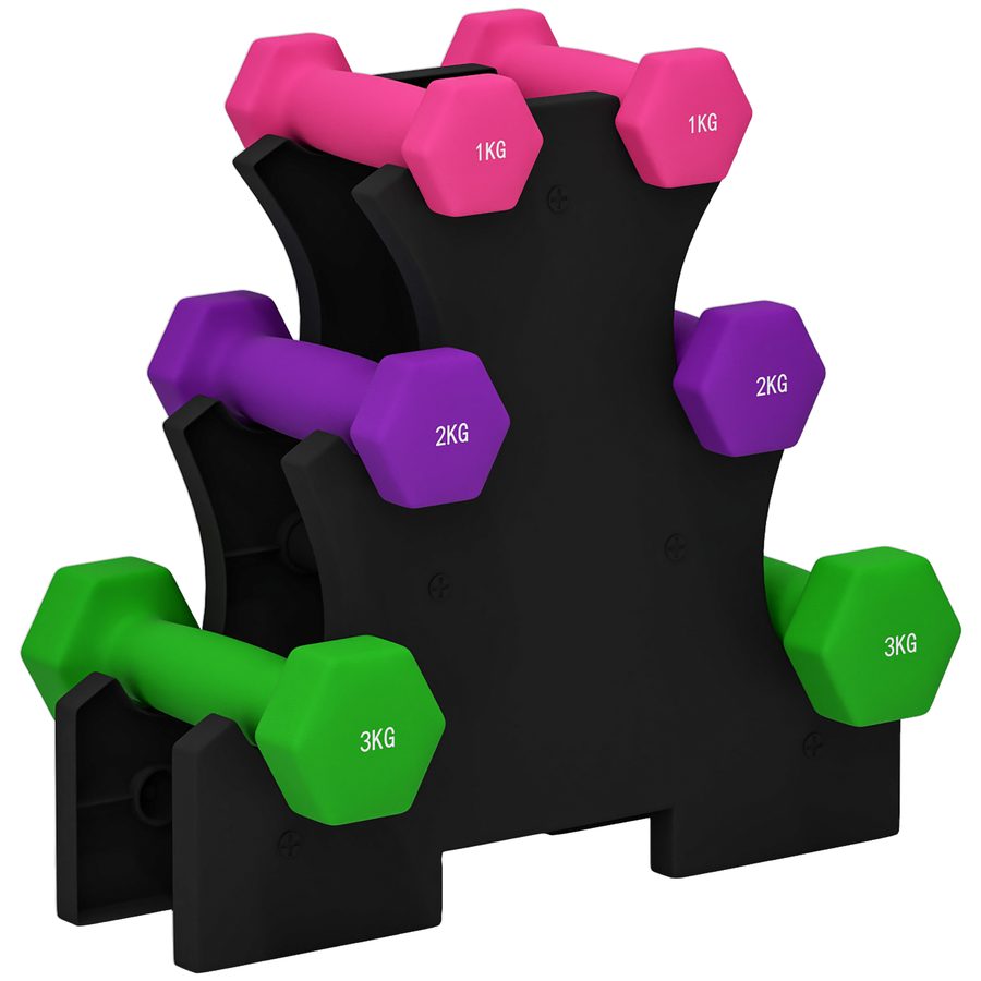 SPORTNOW Hantelset mit Ständer, 2x1 kg, 2x2 kg, 2x3 kg, Hexagonale Metallhanteln mit rutschfestem Griff, Multicolor   Aosom von SPORTNOW