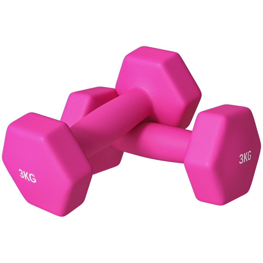 SPORTNOW Hanteln 2er Set Kurzhanteln 2 x 3 kg Hantelset Dumbbells, bodenschonendes Hexagon Kurzhantel Set für Krafttraining, Zuhause, Rosa   Aosom von SPORTNOW