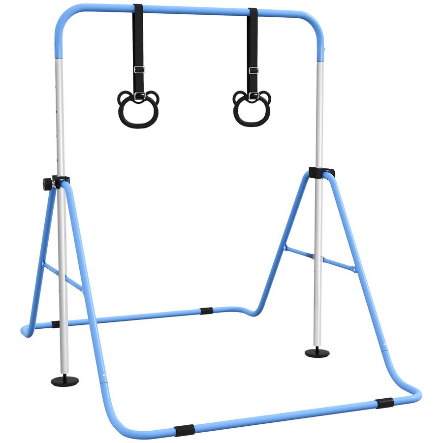 HOMCOM Kindergymnastikstange für Kinder mit Höhenverstellbarkeit in 5 Stufen und Ringen, Klappbare Gymnastik-Trainingsstange für Zuhause, Blau   Aosom von HOMCOM
