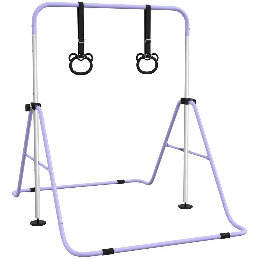 HOMCOM Gymnastikstange für Kinder, Faltbares Turnreck, Höhenverstellbare Reckstange mit Ringen, Turnstange für Kinder ab 3 Jahre , 88-128cm Trainingsgerät bis 50 kg, für Indoor Outdoor   Aosom von HOMCOM