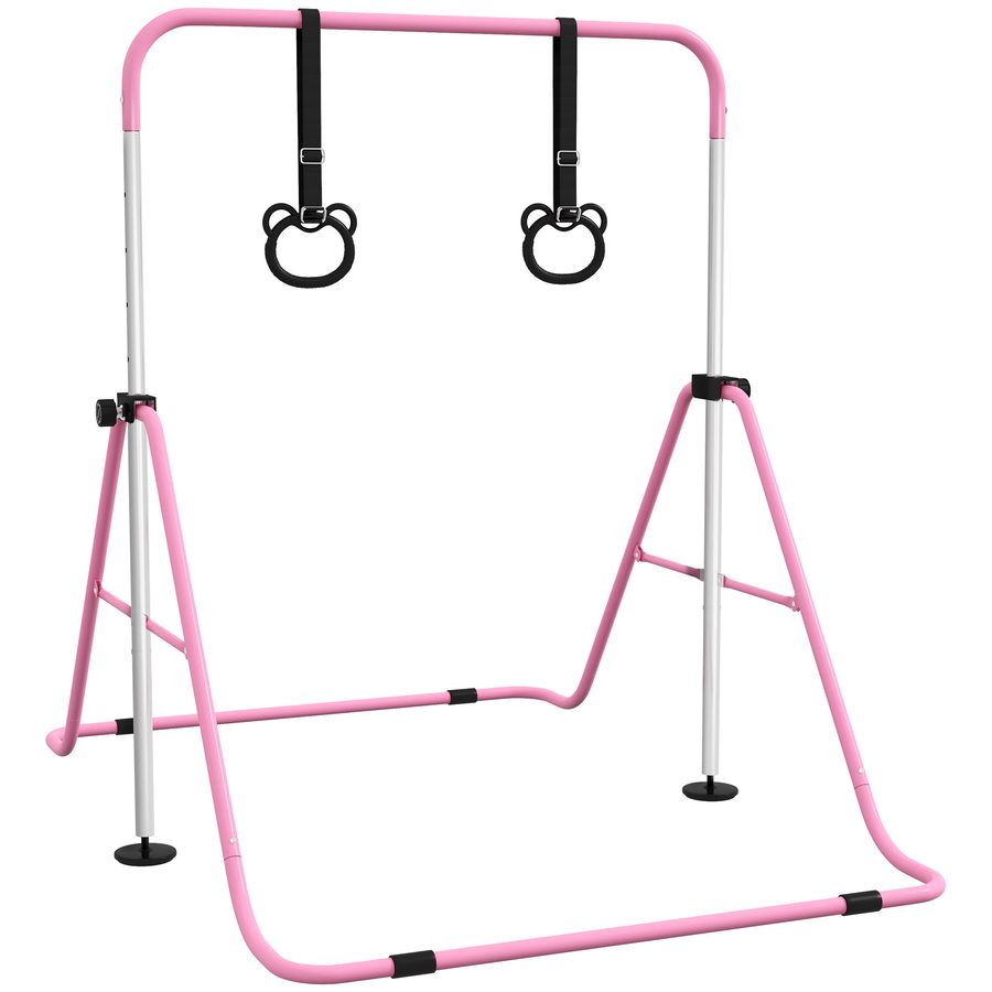 HOMCOM Kinder Gymnastik Turnreck 5-stufige höhenverstellbar Reckstange Reckanlage mit Gymnastikringen für Indoor bis 50 kg belastbar Stahl Rosa   Aosom von HOMCOM