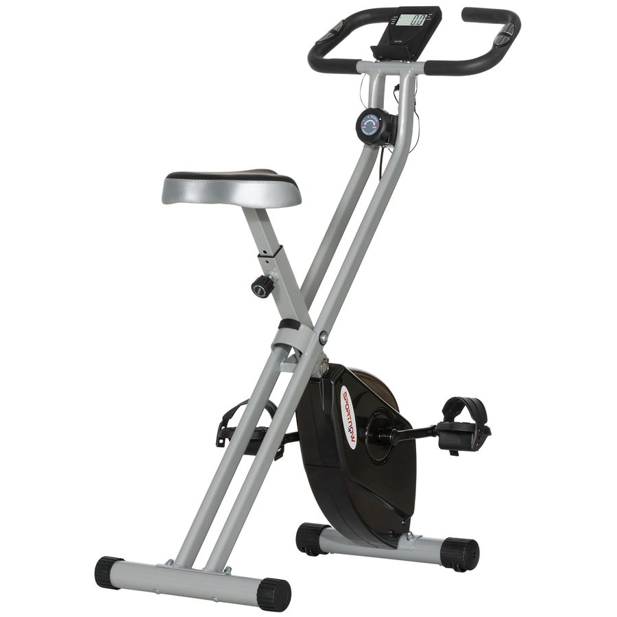 SPORTNOW Klappbarer Magnet-Heimtrainer mit 8 Widerstandsstufen, LCD-Display & Herzfrequenz, Rollen, verstellbarem Sattel und integrierter Halterung, Stahl, Grau und Schwarz   Aosom von SPORTNOW